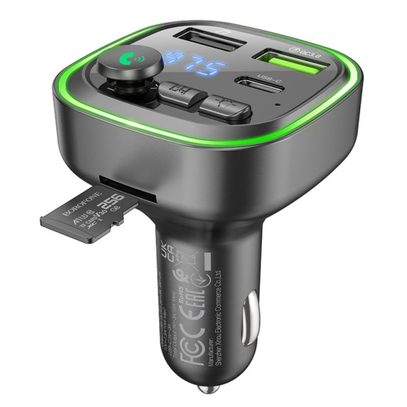 FM-модулятор+АЗП Borofone BC48 Broad QC3.0 car BT FM transmitter