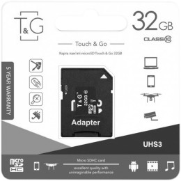 Карта пам'яті T&G MicroSDHC 32Gb UHS-3 Class 10 + Adapter SD