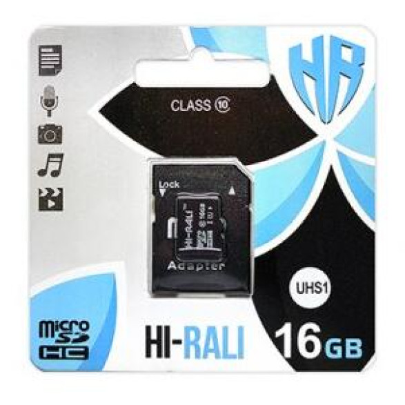 Карта пам'яті microSDHC (UHS-1) HI-RALI 16GB class 10 (з адаптером)
