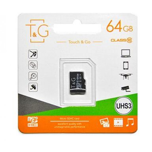 Карта пам'яті microSDHC (UHS-3) 64GB class 10 T&G (без адаптера)