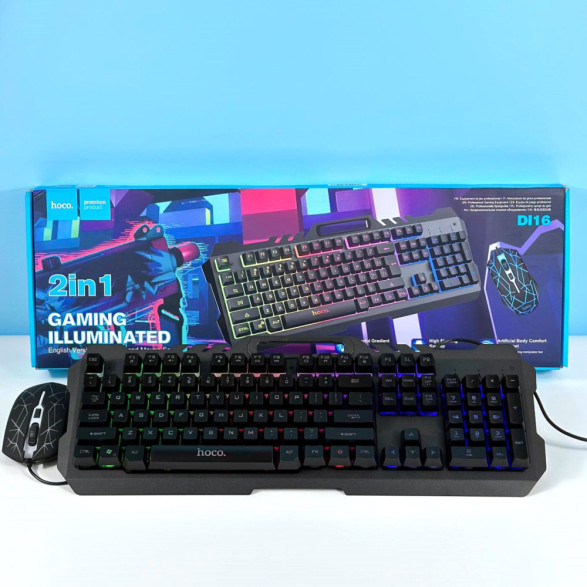 Клавіатура дротова Hoco DI16 Gaming Illuminated + мишка дротова (English розкладка)