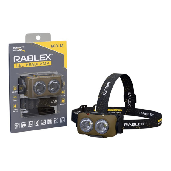 Налобний ліхтар Rablex RB976, жовтий+білий+червоний, 3хT6+4хCOB