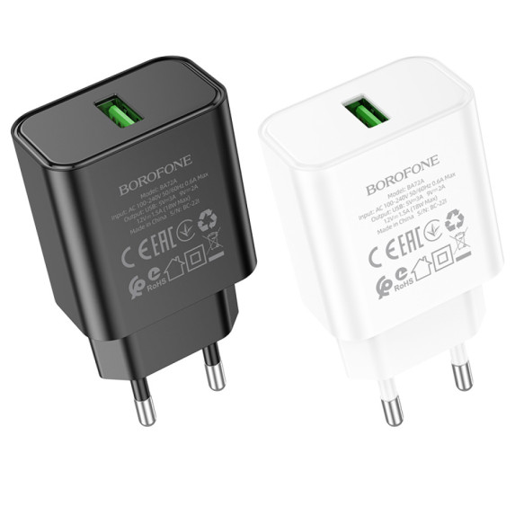 Мережевий Зарядний Пристрій Borofone BA72A Spring QC3.0 