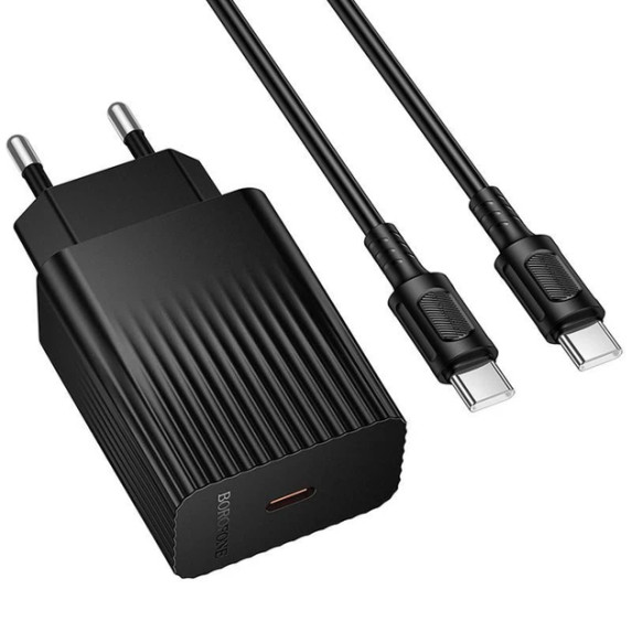 Мережевий зарядний пристрій Borofone BAS73A Source PD20W (1USB-C) + кабель Type-C to Type-C Black