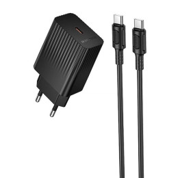 Мережевий зарядний пристрій Borofone BAS73A Source PD20W (1USB-C) + кабель Type-C to Type-C Black