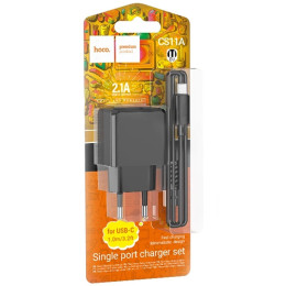 Мережевий зарядний пристрій Hoco CS11A 1USB 2.1A+USB to Type-C