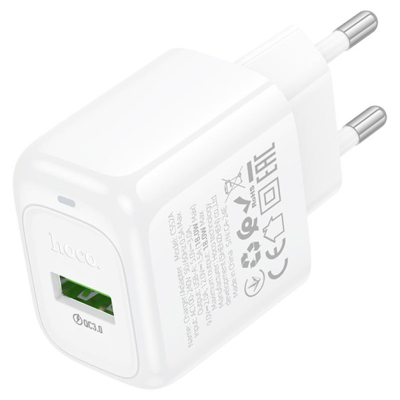 Мережевий зарядний пристрій Hoco CS52A QC3.0 1USB/3A, 18W