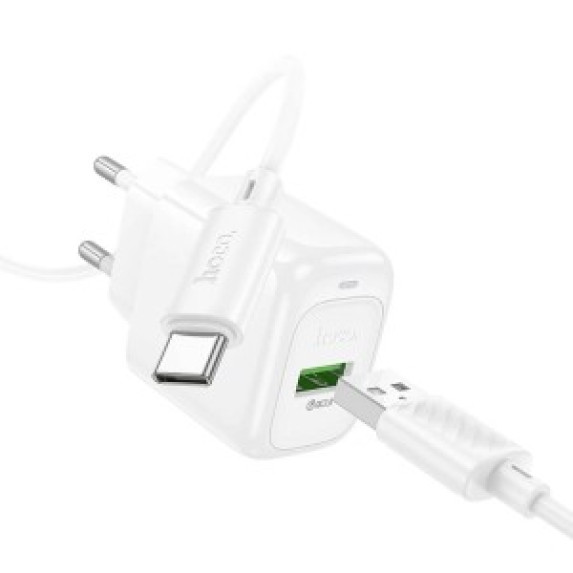 Мережевий зарядний пристрій Hoco CS52A QC3.0 18W (1USB) + кабель USB to Type-C - White